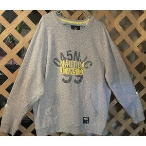 NAUTICA JEAN CO. Gray Logo Kangaroo Pocket Crewneck Sweatshirt Men's XL